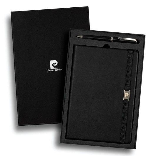 Promotional Pierre Cardin Lombard Notebook and Pen Gift Sets Black